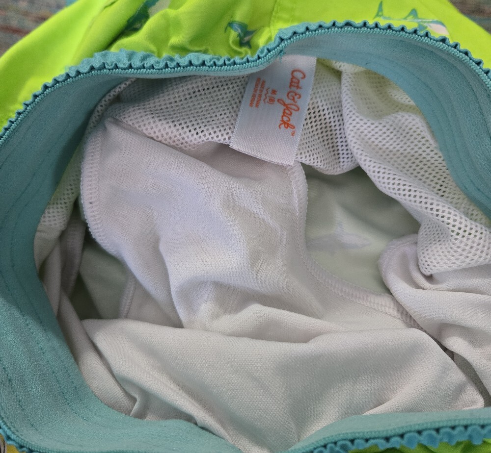Cat & Jack Neon Green Shark Swim Trunks with Teal Trim - Picture 4 of 4